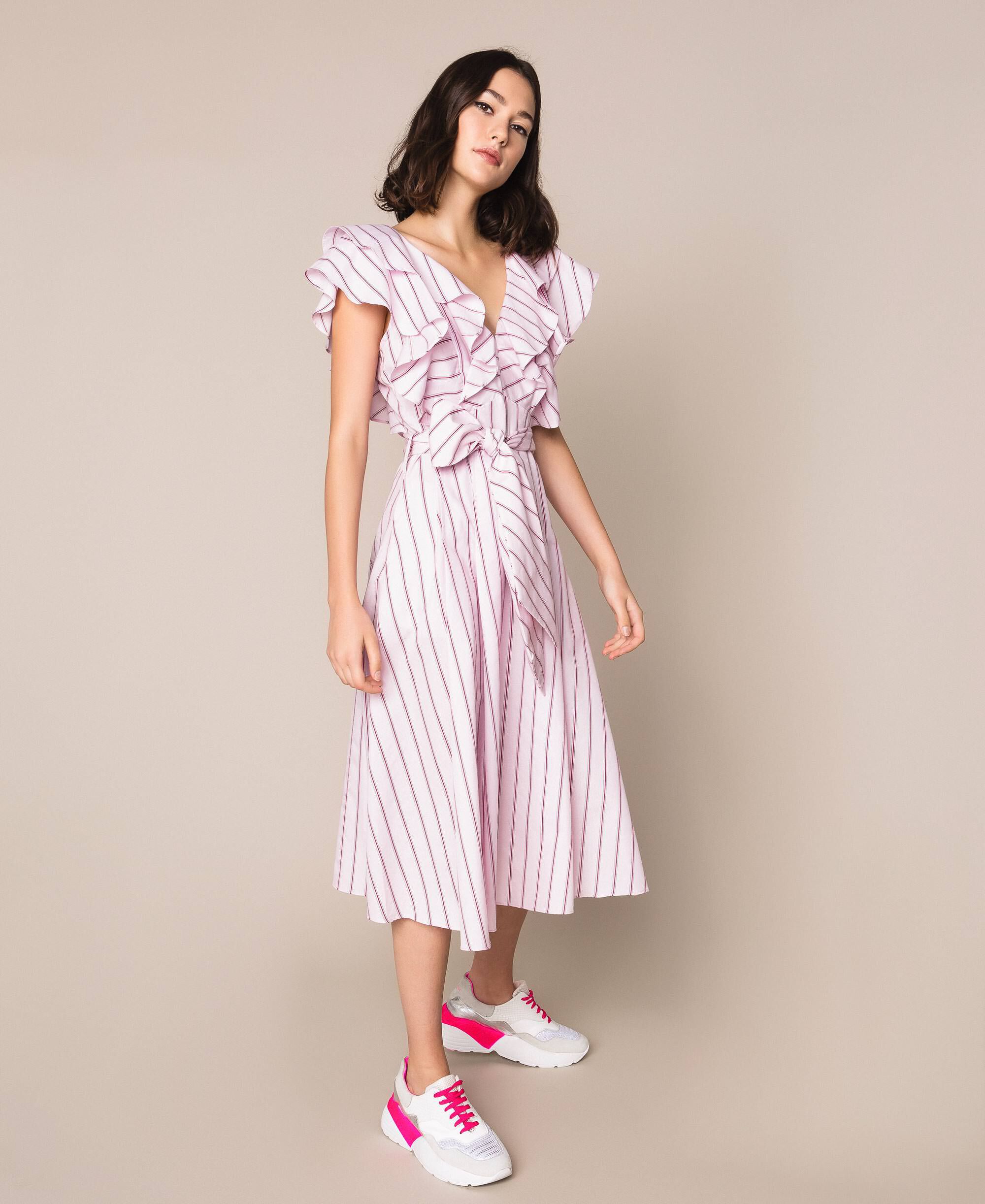 Striped poplin midi dress Woman, Pink ...